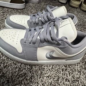 Jordan Gray and White Athletic Shoes
